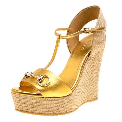 metallic gold gold gucci wedges|Gucci platform wedges.